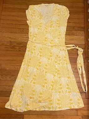 Boden Yellow and White Wrap Midi Dress